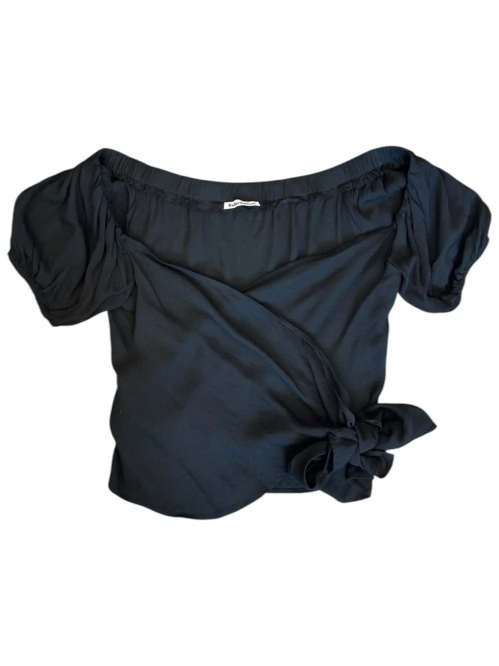 Reformation Lores Off The Shoulder Puff Sleeve Wrap Top in Black Women’s XS $148